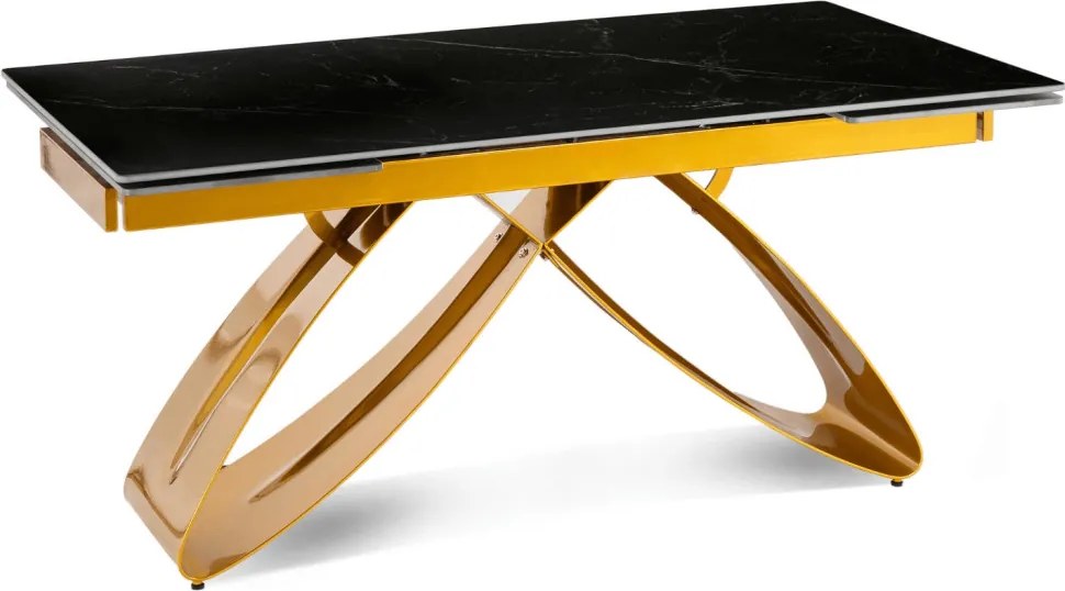 Kihúzható kerámia étkezőasztal 160–240 cm méretben, fekete márvány/arany színben LUIGI