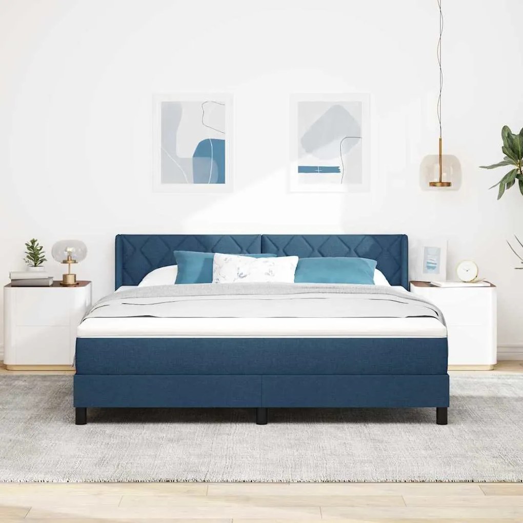 Boxspring ágy matraccal Kék 180 x 200 cm Szövet és Mérnöki Fa