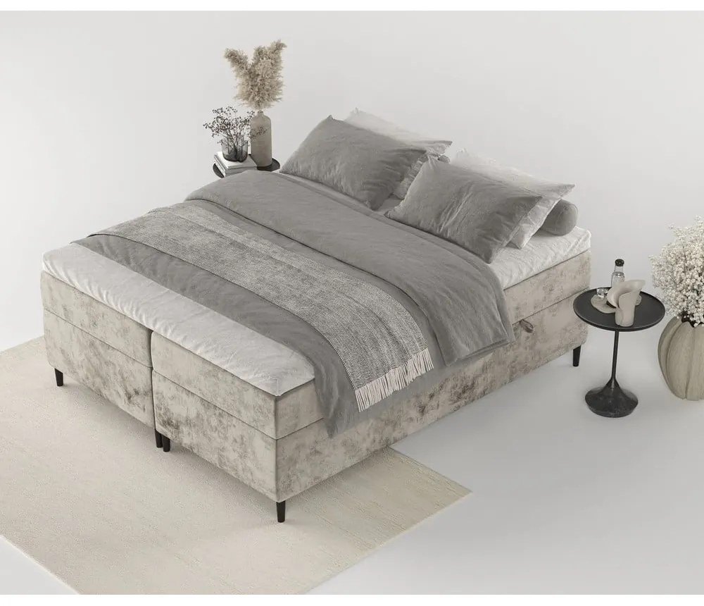 Világosbarna ágyneműtartós boxspring ágy 200x200 cm Araya – Maison de Rêve