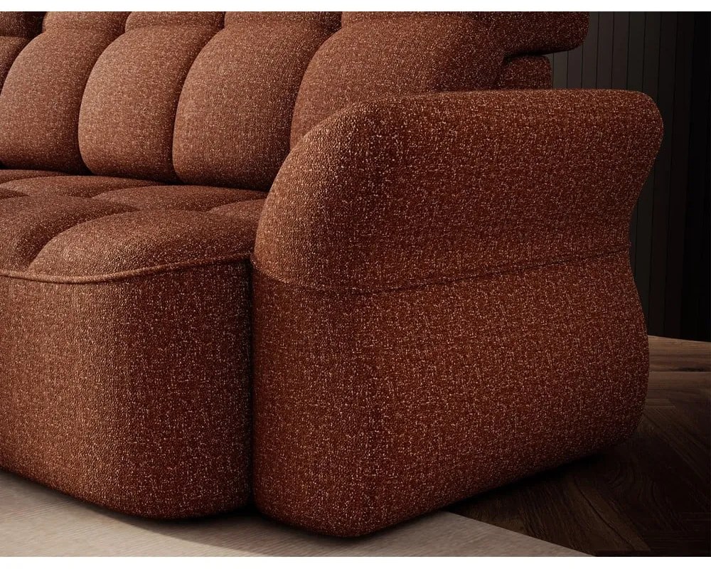 Terrakotta színű bársony kinyitható-tárolóhelyes sarokkanapé (bal oldali-heverő résszel) Beneth – ELTAP