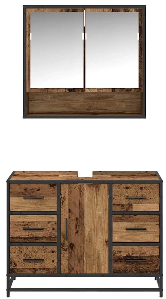 Fürdőszoba bútor szett 2 pcs Régi fa 80 x 33 x 60 cm Faanyag
