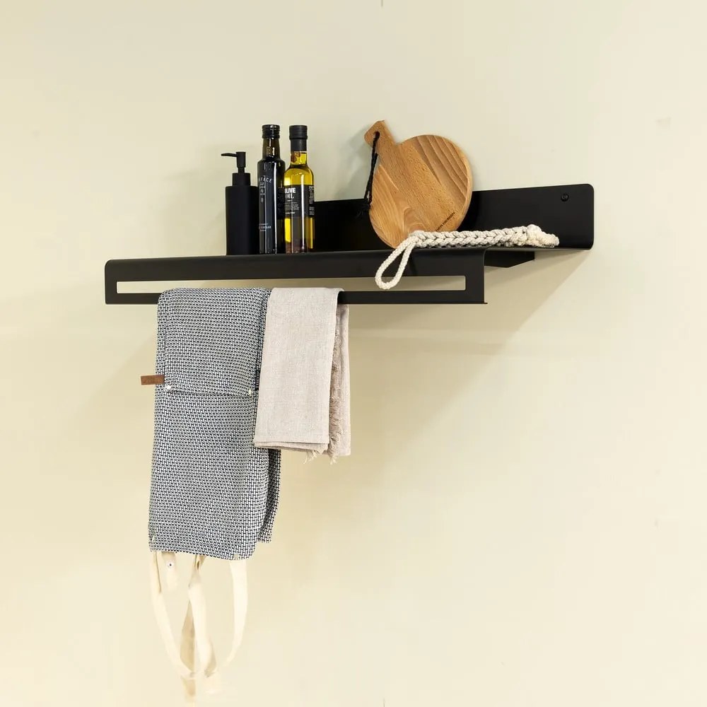 Fekete fém fali fogas polccal 78 cm Sway – Spinder Design