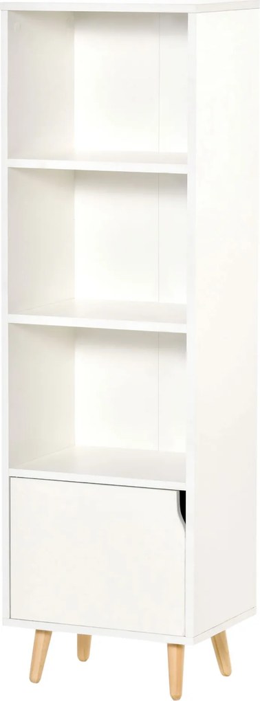 HOMCOM 3 Nyitott Polcos és Fakkal Ellátott Modern Könyvespolc Játékok, CD-k, Növények Tárolására 40x30x129.5 cm Fehér | Aosom