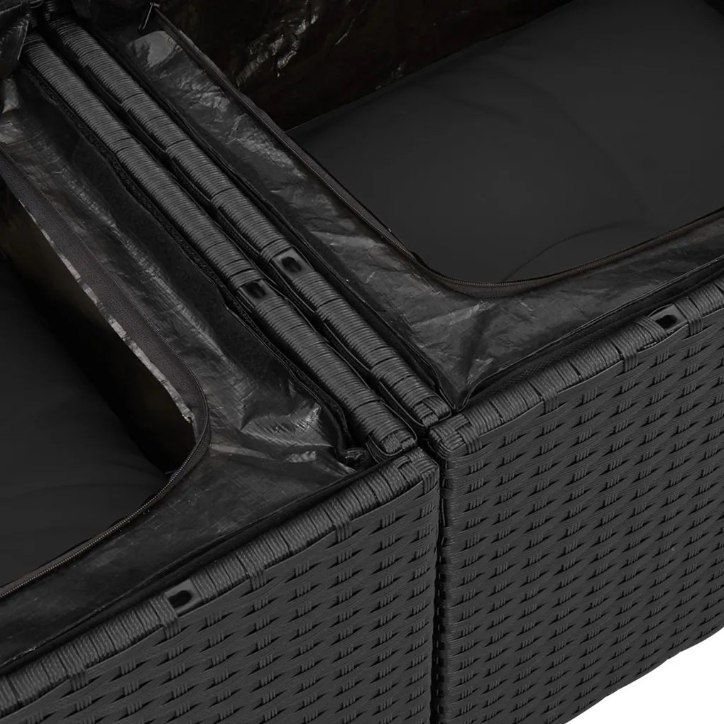 12 darabos kerti kanapészett párnákkal fekete poly rattan akáciával