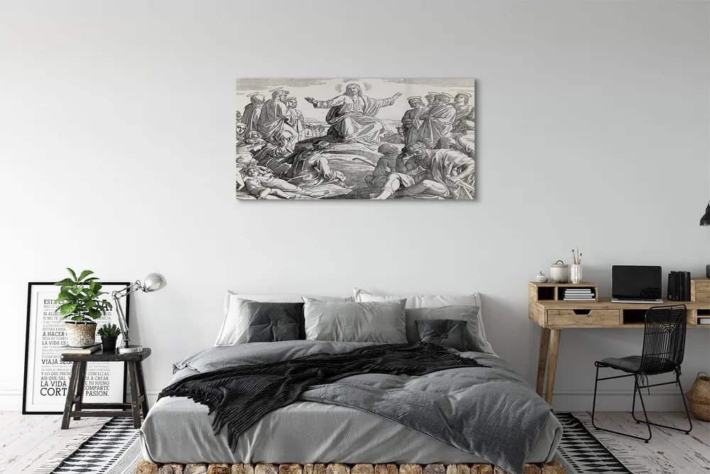 Akrilkép Jézus rajz emberek 100x50 cm