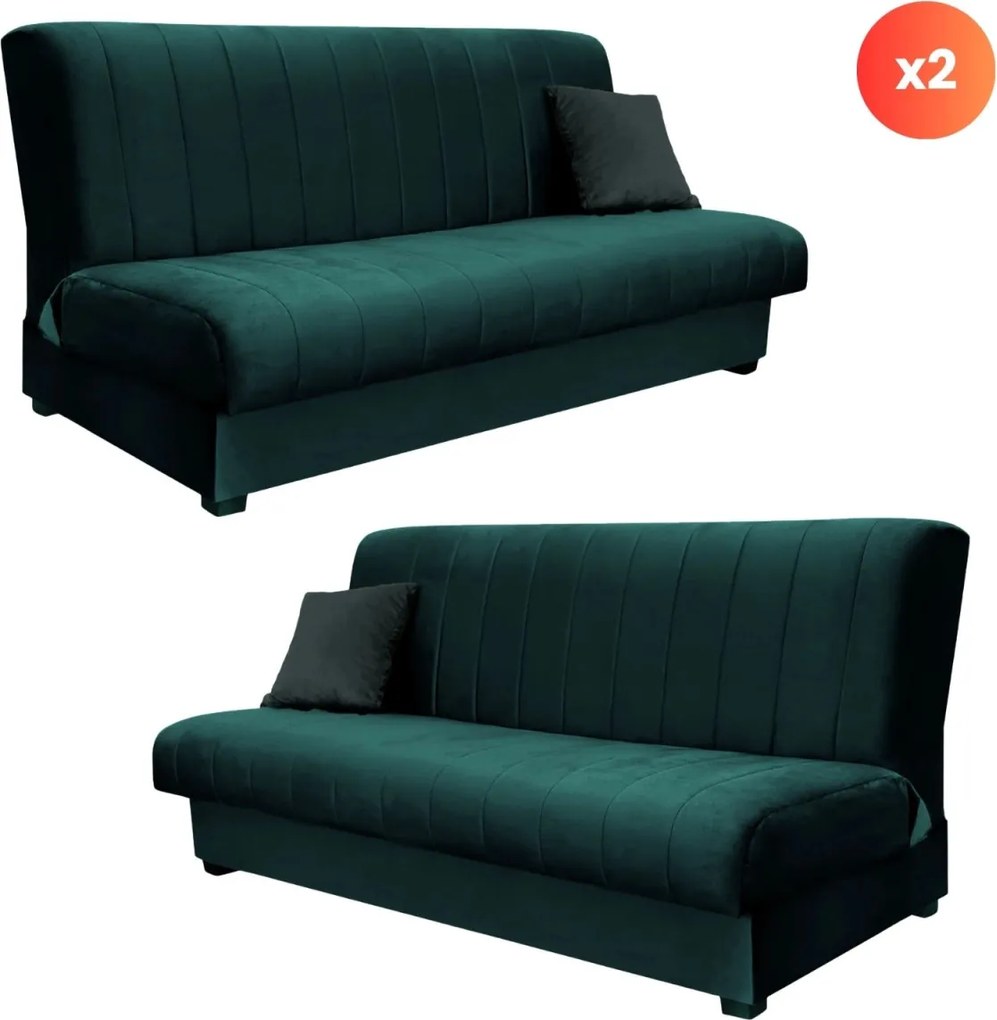 2 db-os szett, ágyazható kanapé zöld színben, velúr kárpittal SIGMA