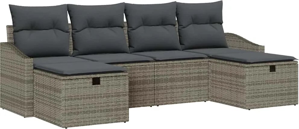 vidaXL Kerti Kanapé Szett párnával tárolóval 6 pcs polirattan