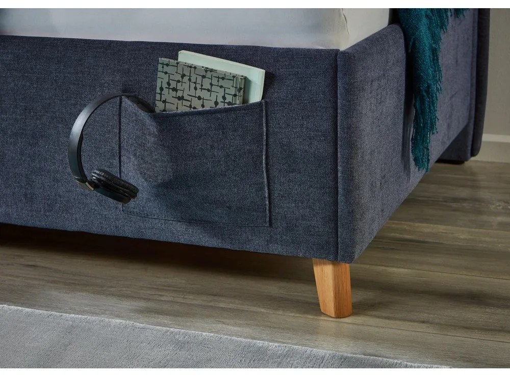 Sötétkék kárpitozott sarok gyerekágy ágyrács nélkül 140x200 cm Fun – Meise Möbel