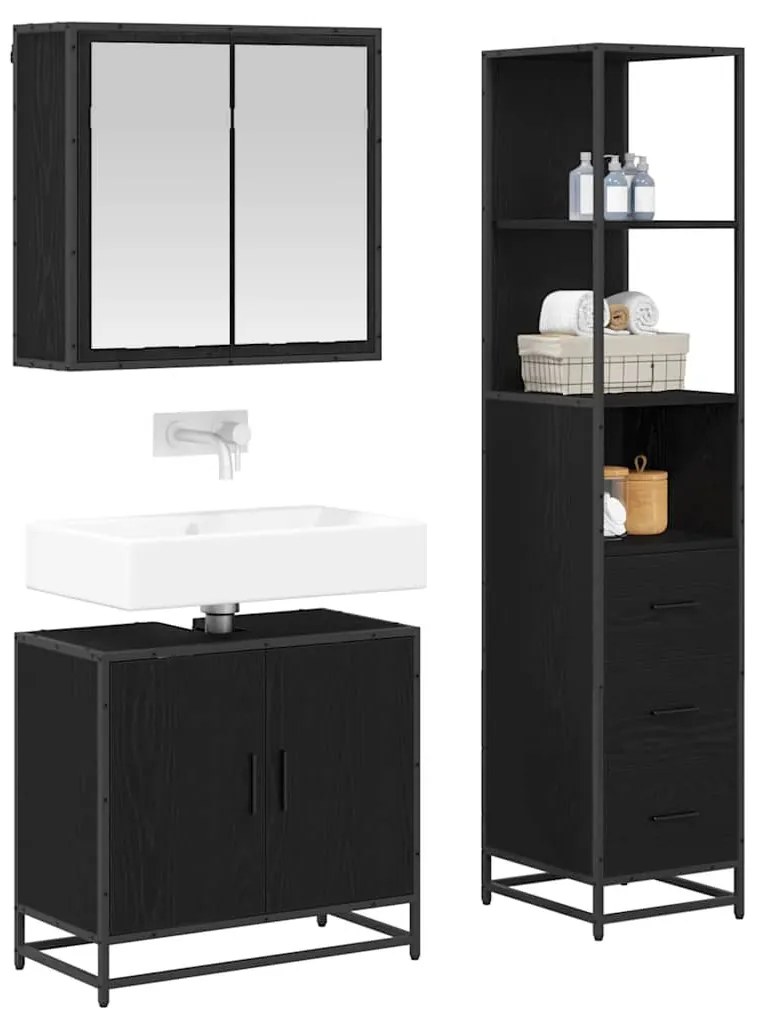 Fürdőszoba bútor szett 3 pcs Musta tammi 65 x 33 x 60 cm