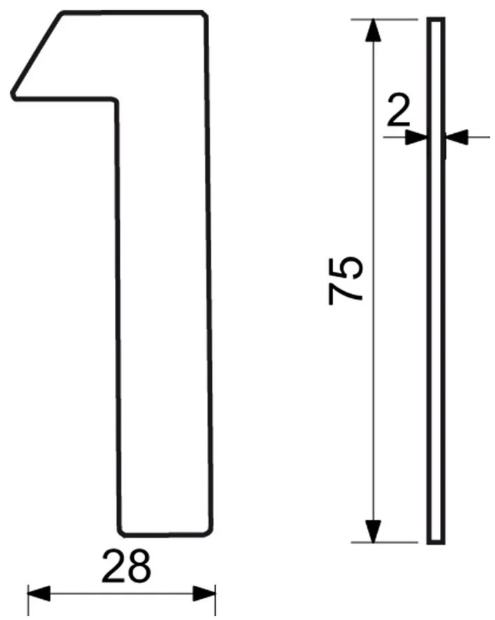 "1" házszám, RN.75L, rozsdamentes acél