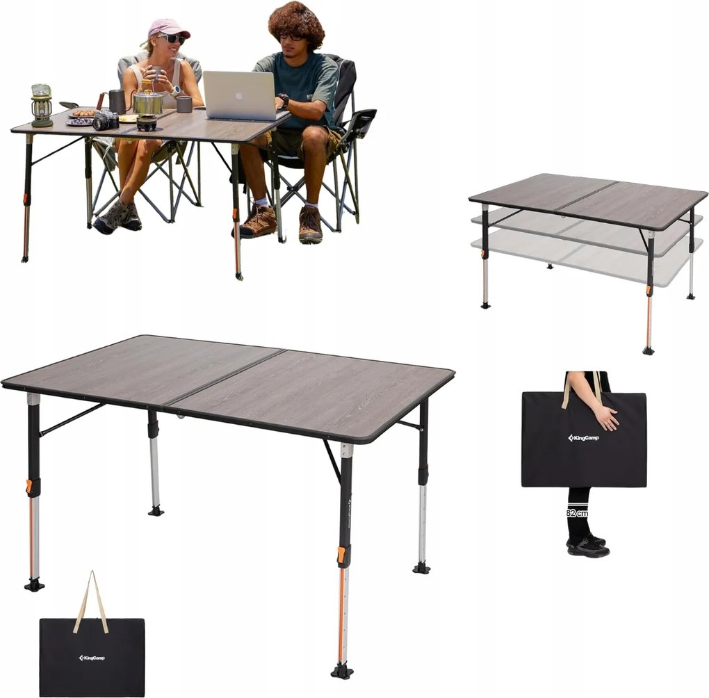 Kempingasztal KingCamp összecsukható, állítható 80x60 cm alumínium
