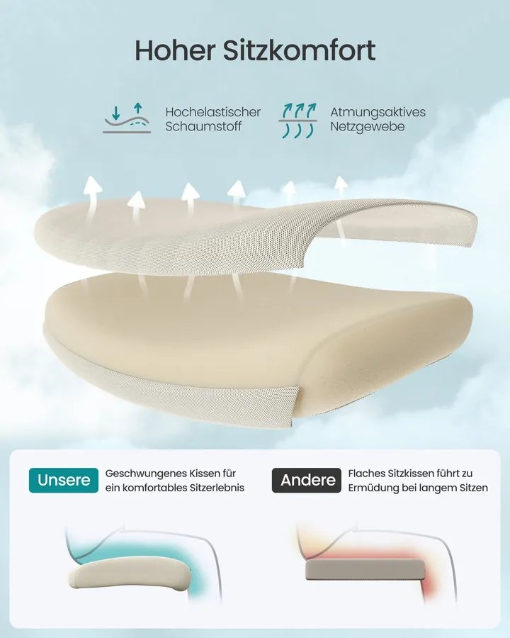 SONGMICS ergonomikus irodai szék, magasságállítható, fehér-bézs