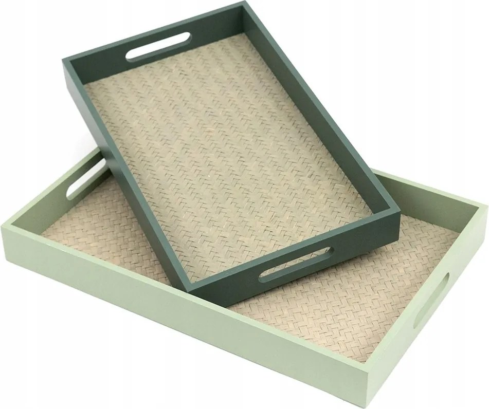 Tálca Zöld Khaki Barna Kpl 2db-os Fa Téglalap Alakú Tálca Szett