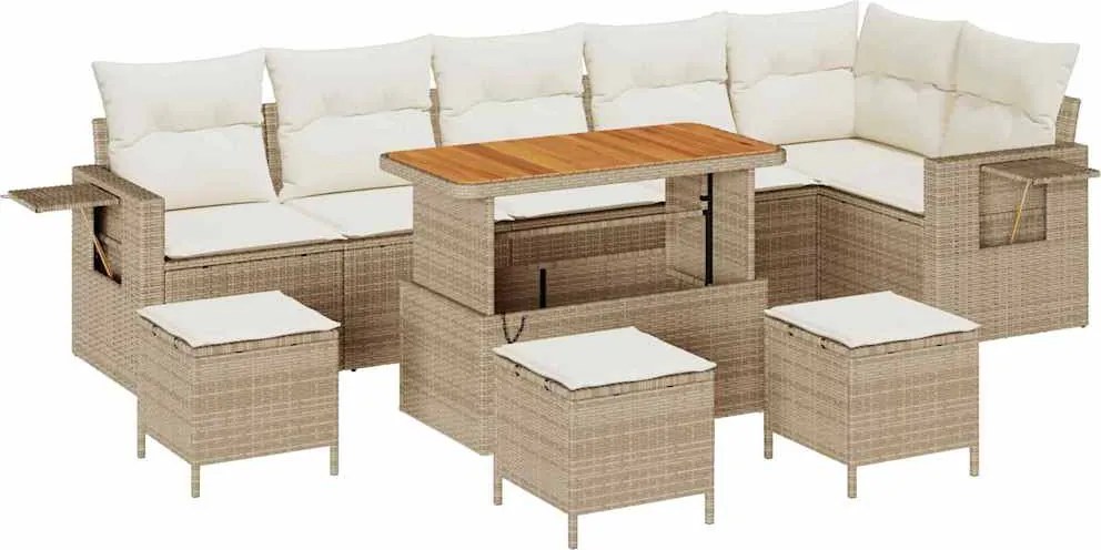 vidaXL Kerti Kanapé Szett 10 pcs Bézs polirattan