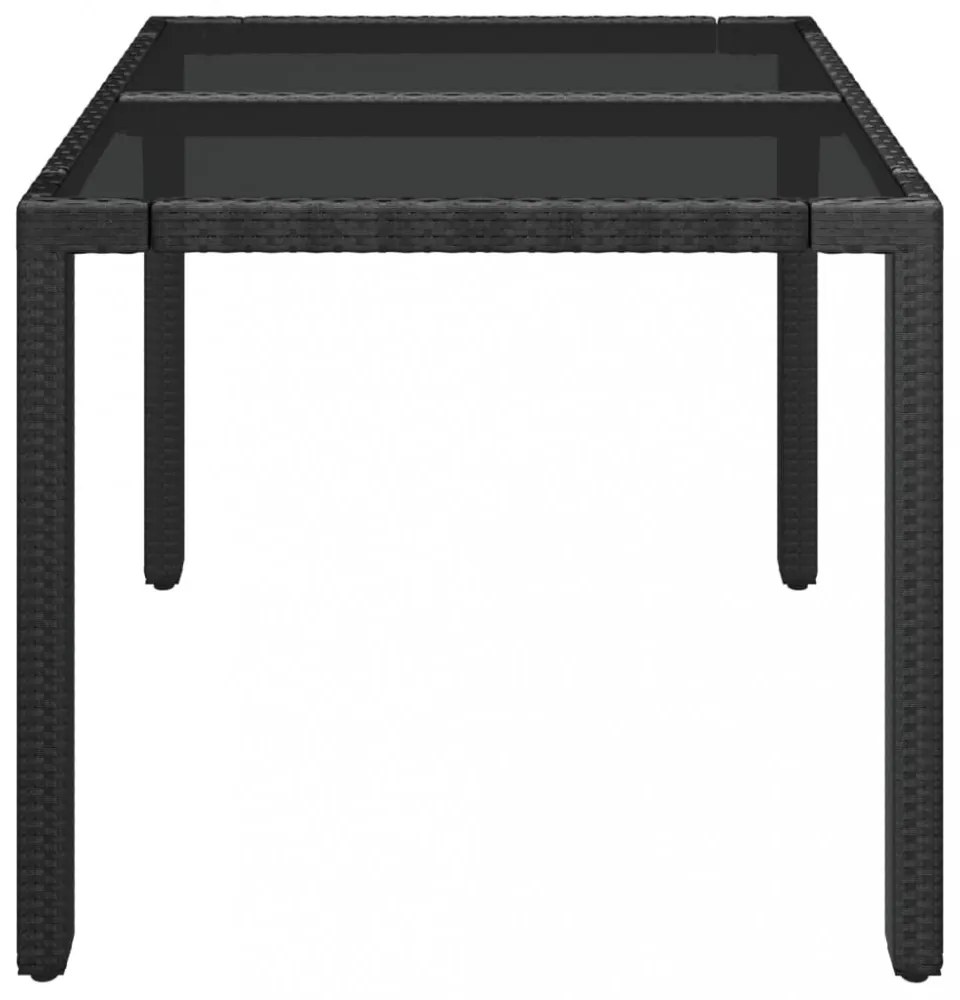 fekete polyrattan üveglapos kerti asztal 90 x 90 x 75 cm