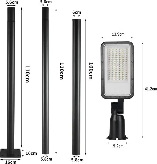 Brilagi -LED kültéri lámpa oszloppal és kl. 3 m URBANLIGHT LED/50W/230V fekete IP65