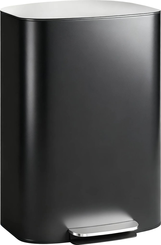HOMCOM 50 l (13,2 US gal) konyhai pedálos szemetes — 90°-os nyitás, halk záródású fedél, lábpedál – Rozsdamentes acél, fekete, 45,1 x 36,5 x 62,6 cm (