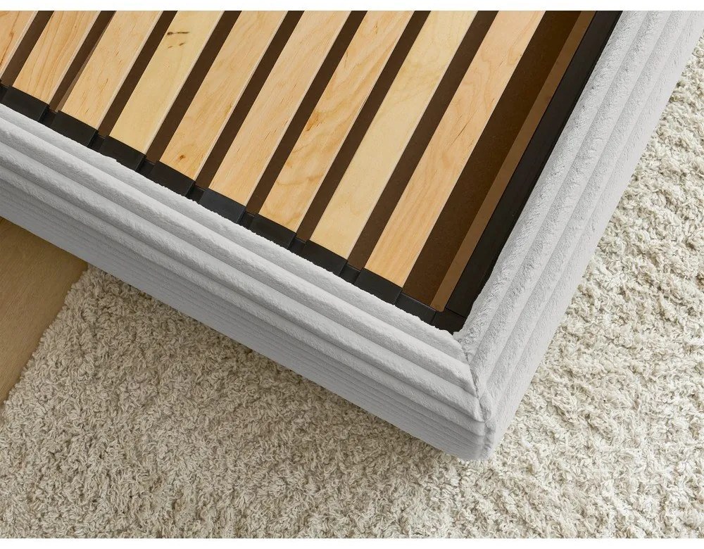 Világosszürke kárpitozott ágyneműtartós franciaágy ágyráccsal 180x200 cm Jade – Bobochic Paris