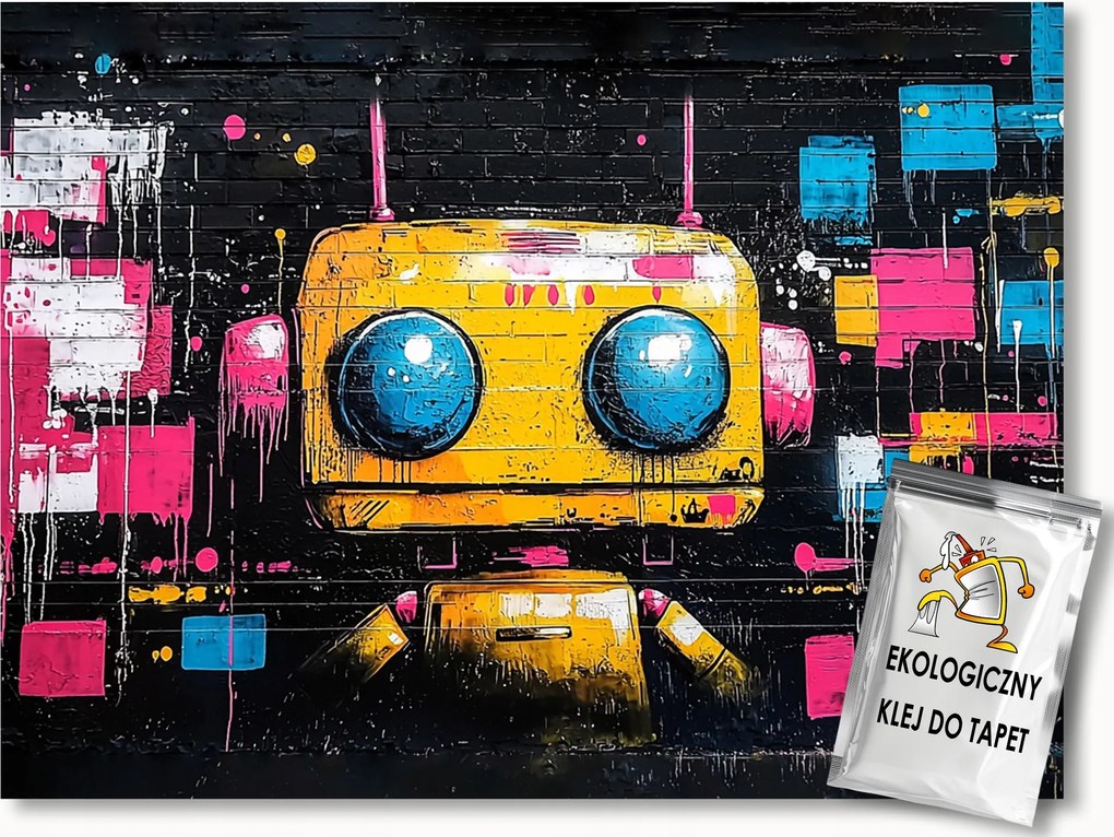 Fotótapéta Flizelina Fal Tégla Graffiti Street Art Robot 350x250 ragasztó