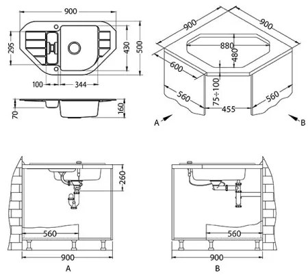 ALVEUS 1100889 - Mosogató NIAGARA 90x50 cm gránit/fehér
