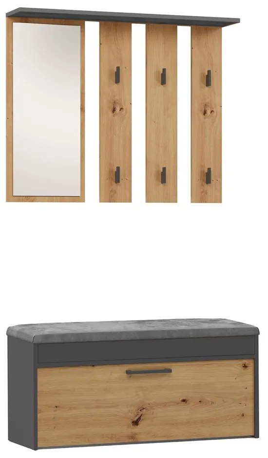 Riano MIX Parma előszobafal, 100x81,5x15 cm, antracit-tölgy