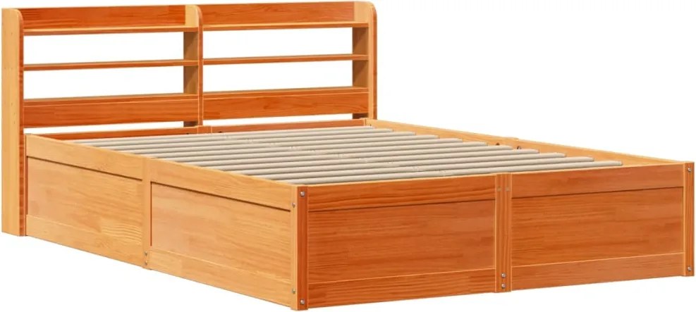 vidaXL viaszbarna tömör fenyőfa ágykeret fejtámlával 120 x 190 cm