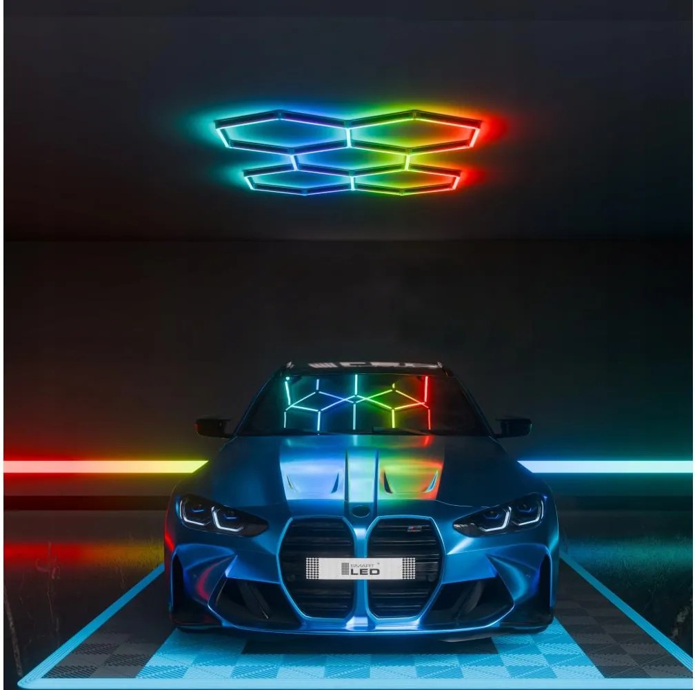 LED RGBW dimmelhető mennyezeti lámpatest HEXAGON LED/144W/85-265V 7000K CRI 90 IP54 fehér+távirányító