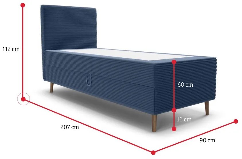 RANA comfort kárpitozott boxspring ágy, 90x200, poso 115, balos