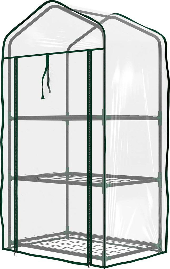 Outsunny 3-Tier Kerti Üvegház Terasz Üvegház 3 Polccal és 1 Cipzáras Ajtóval Növények, Virágok és Zöldségek Neveléséhez 59x39x127 cm Átlátszó | Aosom