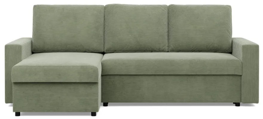 Zeus sarokkanapé, 2 ágyneműtartóval, egyenes kartámasz, kordbársony, univerzális oldal, bonell töltet, zöld