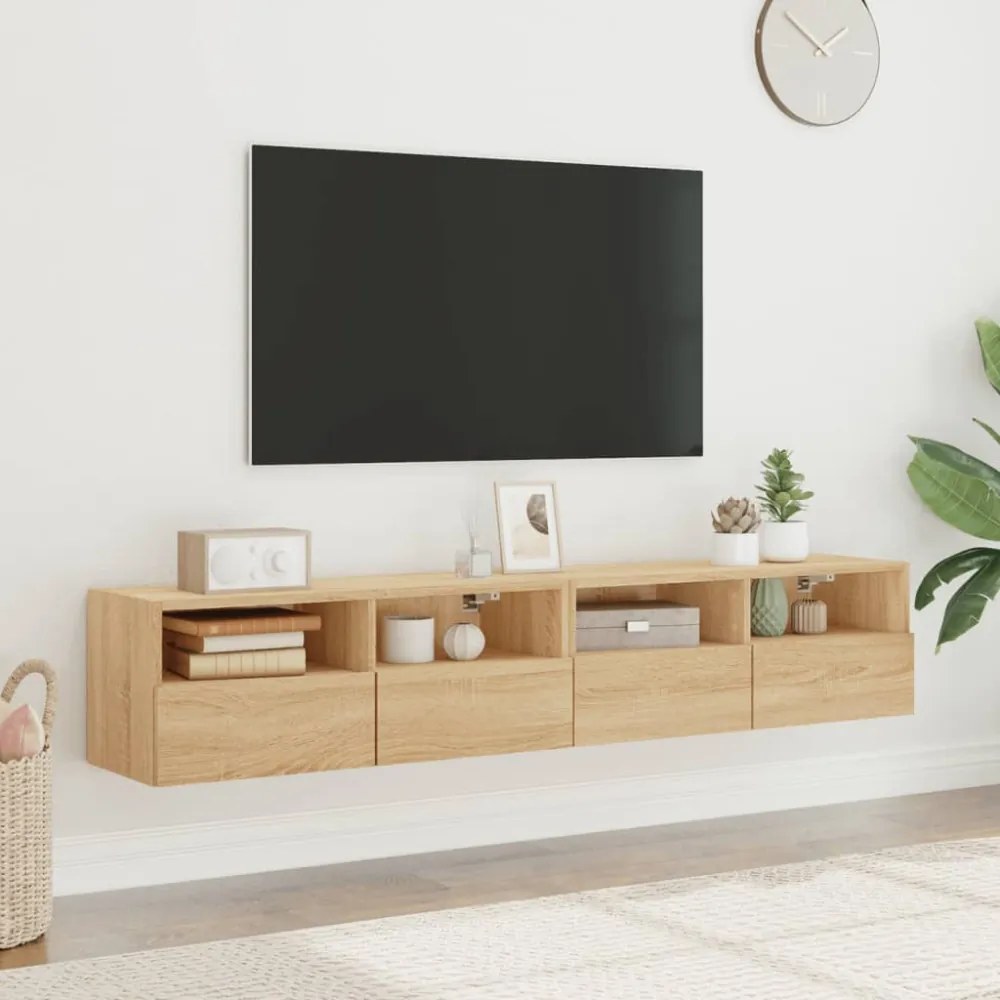 2 db sonoma tölgy színű szerelt fa fali TV-szekrény 80x30x30 cm