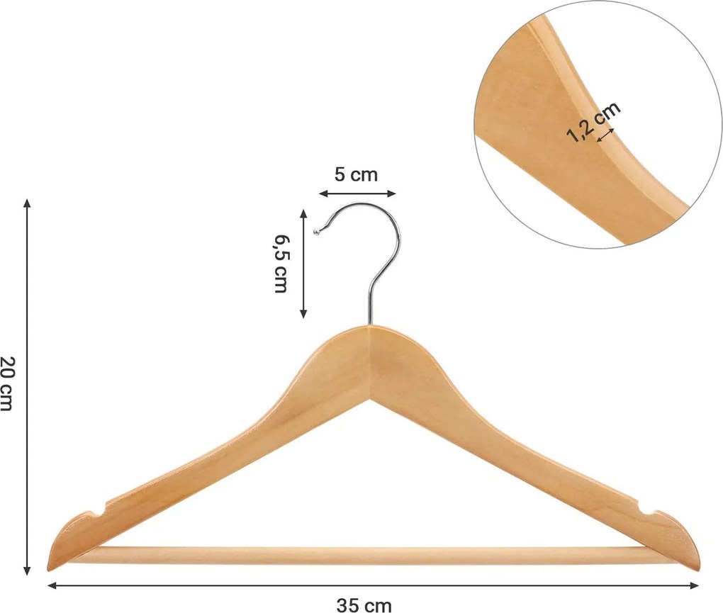 10 darabos gyerekruha akasztók, nadrágakasztóval 35 x 20 x 1,2 cm, natúr