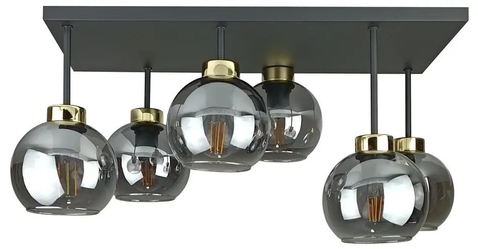 Felületre szerelhető csillár NESSA 6xE27/60W/230V fekete/arany/füstös fekete