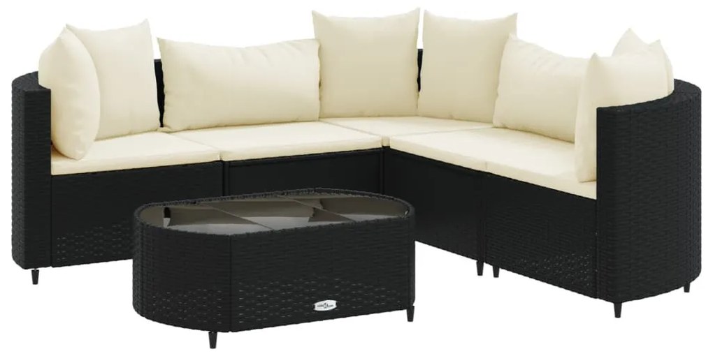 6 részes fekete polyrattan kerti ülőgarnitúra párnákkal