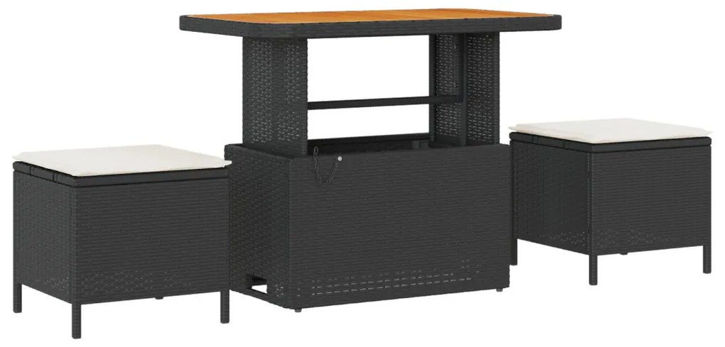 13 Darabos Kert Sofa Szett Párnákkal Fekete Poli Rattan Akácia, 3 Darabos Kert Étkező Szett Párnákkal Fekete Poli Rattan Akácia