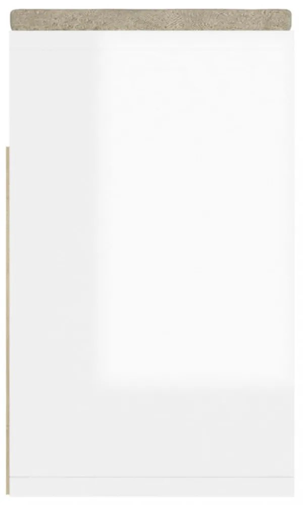 magasfényű fehér szerelt fa cipőtároló pad párnával 104x30x49cm