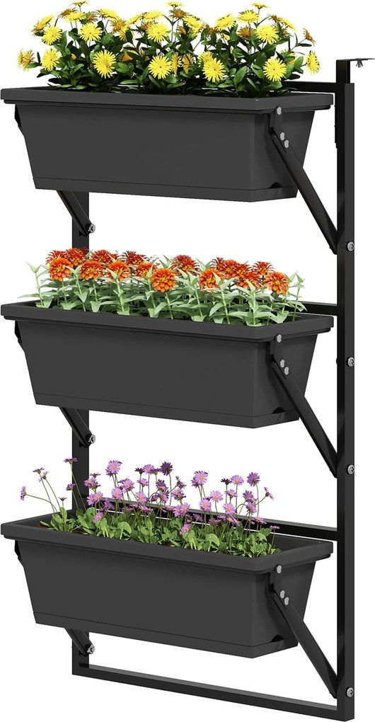 Outsunny 3-Pieces Virágcserép Ültető, Lyukakkal, 56x42 cm-es Növénytartó, Négyzet alakú Műanyag Virágcserép Paradicsomhoz és Virágokhoz, Növénytartó K