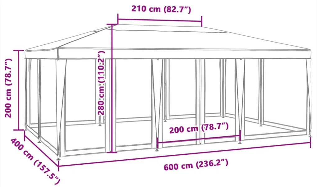 kék HDPE rendezvénysátor 10 hálós oldalfallal 6 x 4 m