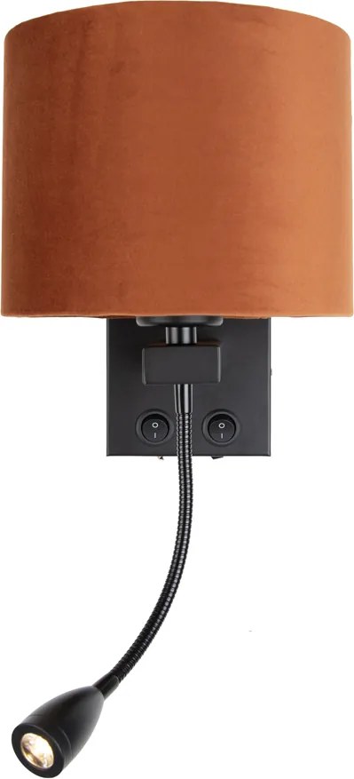 Wandlamp zwart met flexarm en kap oranje met gouden binnenkant 18cm - Brescia Combi