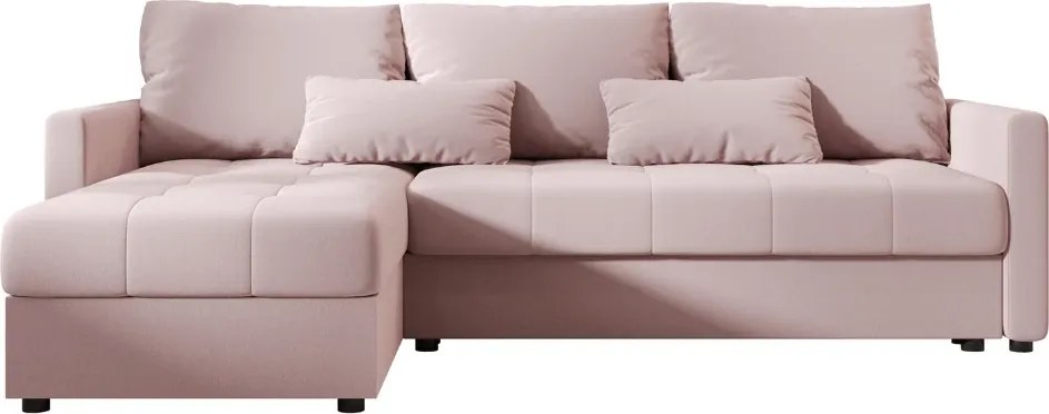 VENORIA L alakú kihúzható sarokkanapé, 220x143 cm, púderrózsaszín + 2 párna INGYEN