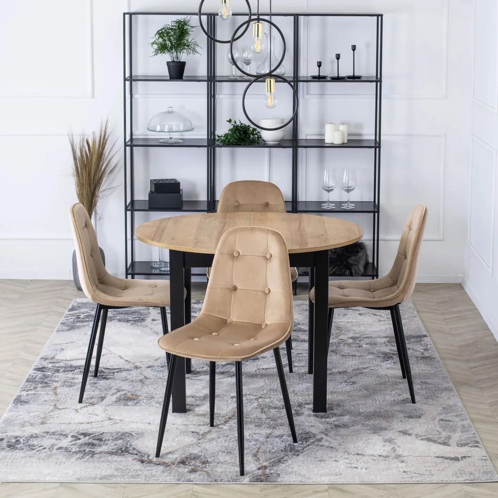 Étkezőgarnitúra 4 db. Bézs Bársony Aris székkel. Bővíthető asztal HARRY 102-142 cm