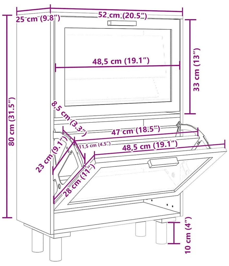 fekete szerelt fa és természetes rattan cipőszekrény 52x25x80cm