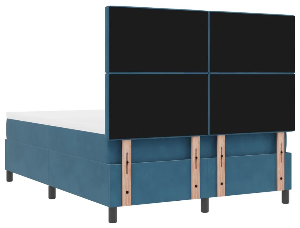 Box Spring Ágy Mattal Sötétkék 140x200 cm Bársony