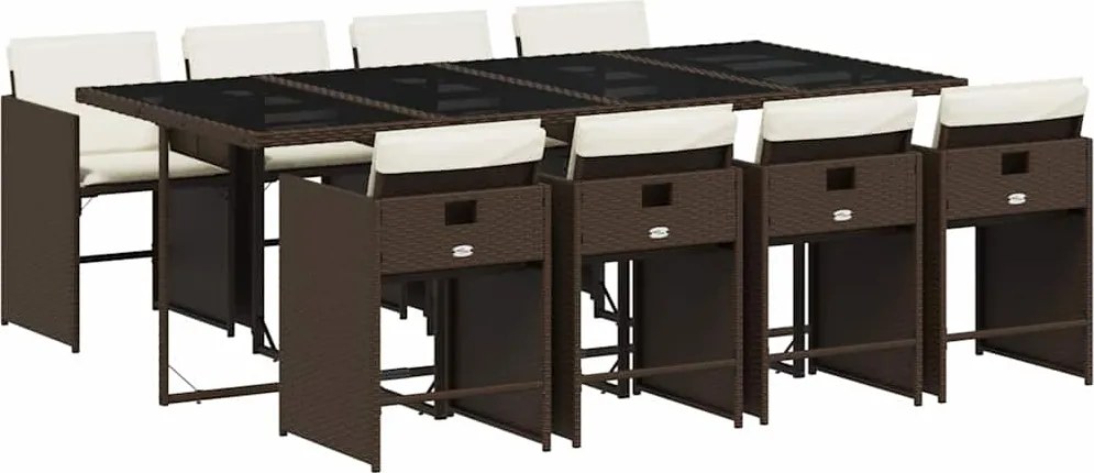 vidaXL 9 részes barna polyrattan kerti étkezőgarnitúra párnákkal