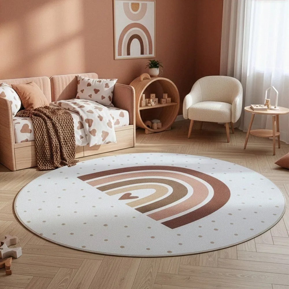 Krémszínű mosható gyerek szőnyeg ø120 cm Coco 1132 – Ayyildiz Carpets