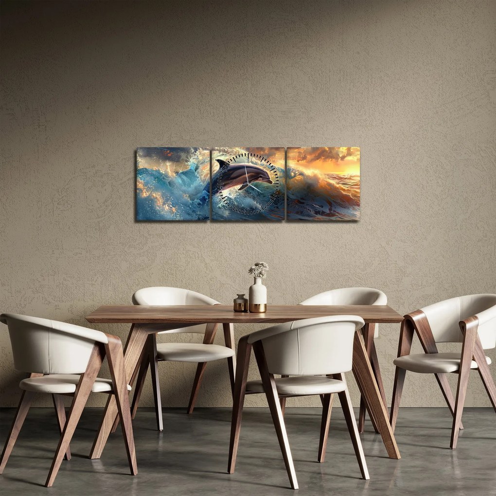 Kép - Delfin, illusztrációk (órával) (90x30 cm)
