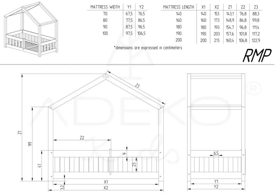 Natúr színű házikó alakú borovi fenyő gyerekágy 80x200 cm Mila RMP – Adeko