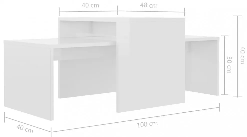 Magasfényű fehér forgácslap dohányzóasztal szett 100x48x40 cm