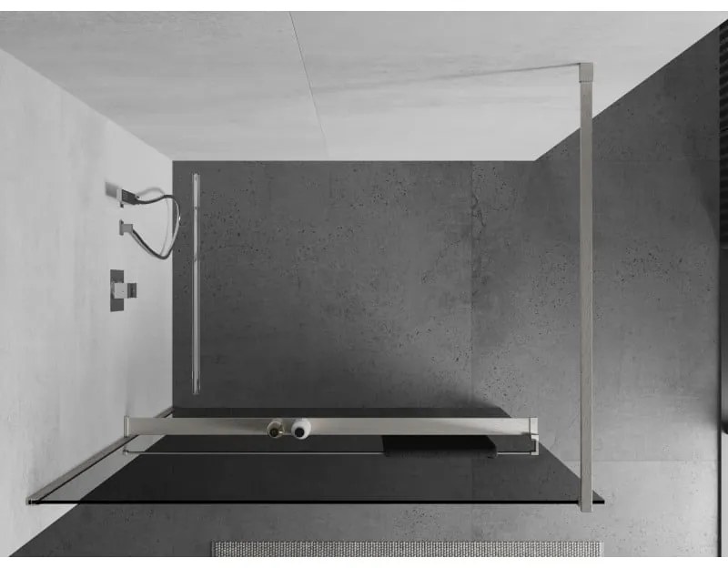 Mexen Kioto+, Walk-In zuhanyparaván polccal és akasztóval 80 x 200 cm, 8mm szürke üveg, csiszolt acél profil, 800-080-121-97-40