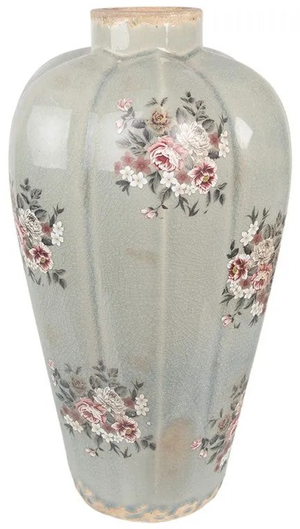 Anitkolt kerámia váza szürke virág mintás 17x28 cm